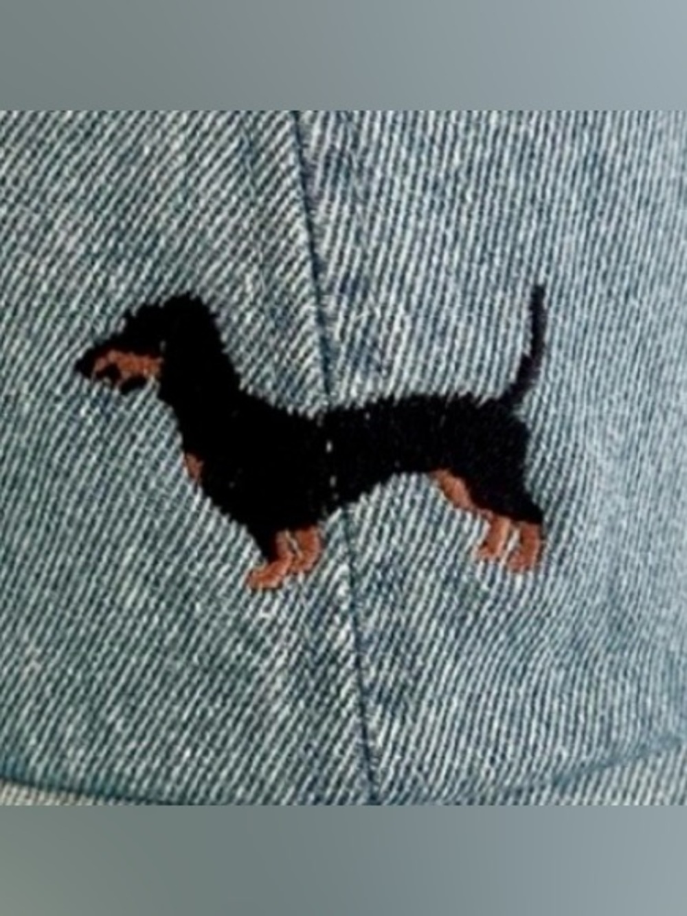 Light Blue Denim Baseball Cap with Embroidered Dachshund - Women’s Hat - Picture 3 of 6